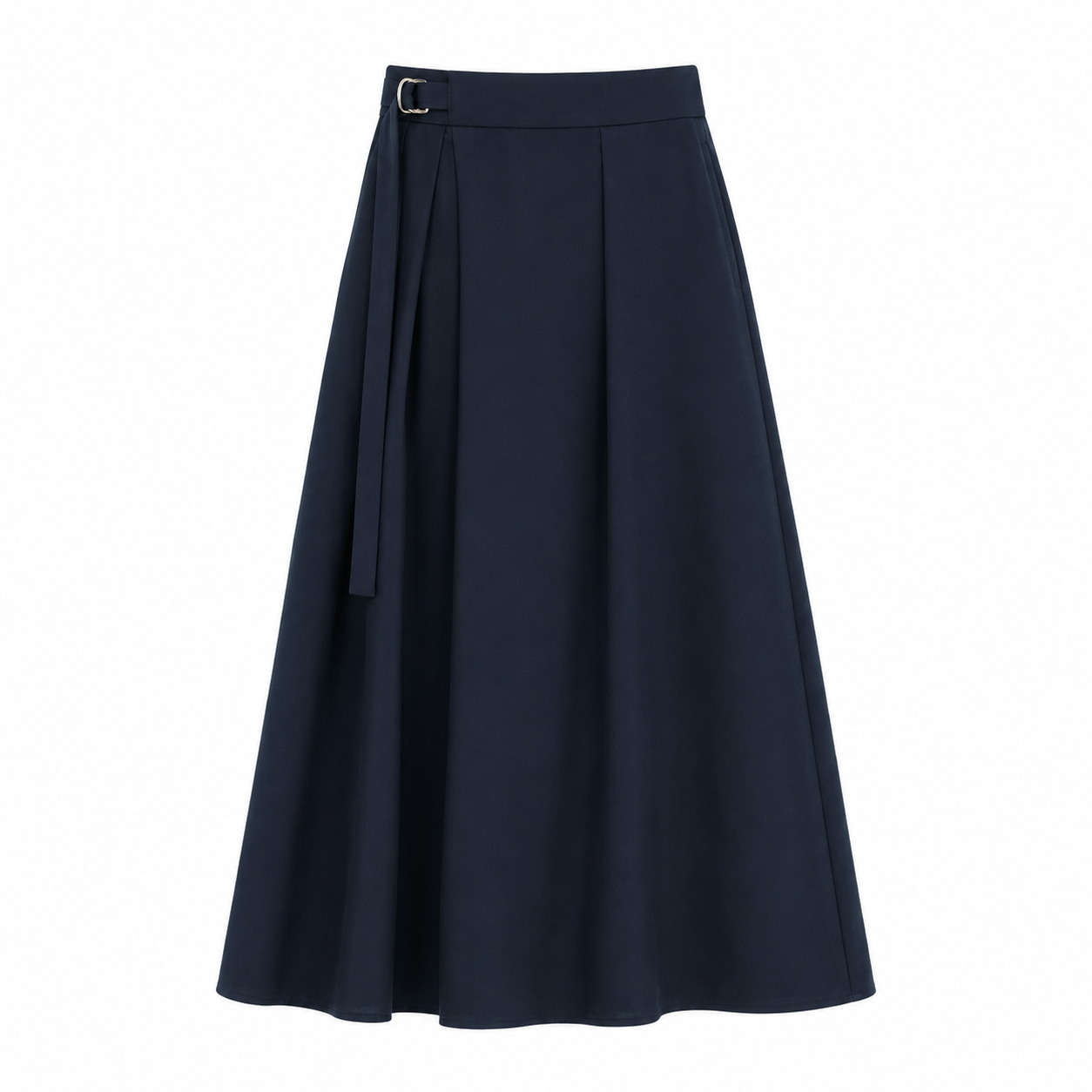 Navy Belted Pleated Maxi Skirt