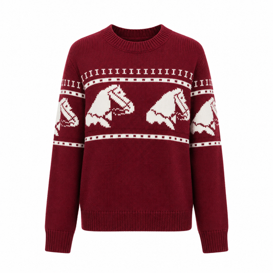Red Horse Jacquard Crew Sweater