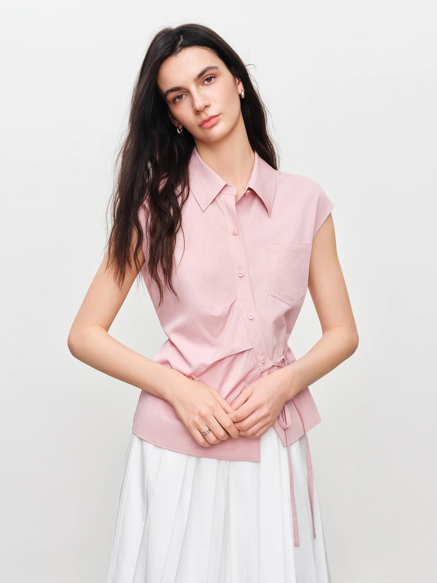 Ivory Tie Waist Sleeveless Shirt