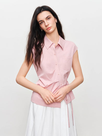 Ivory Tie Waist Sleeveless Shirt