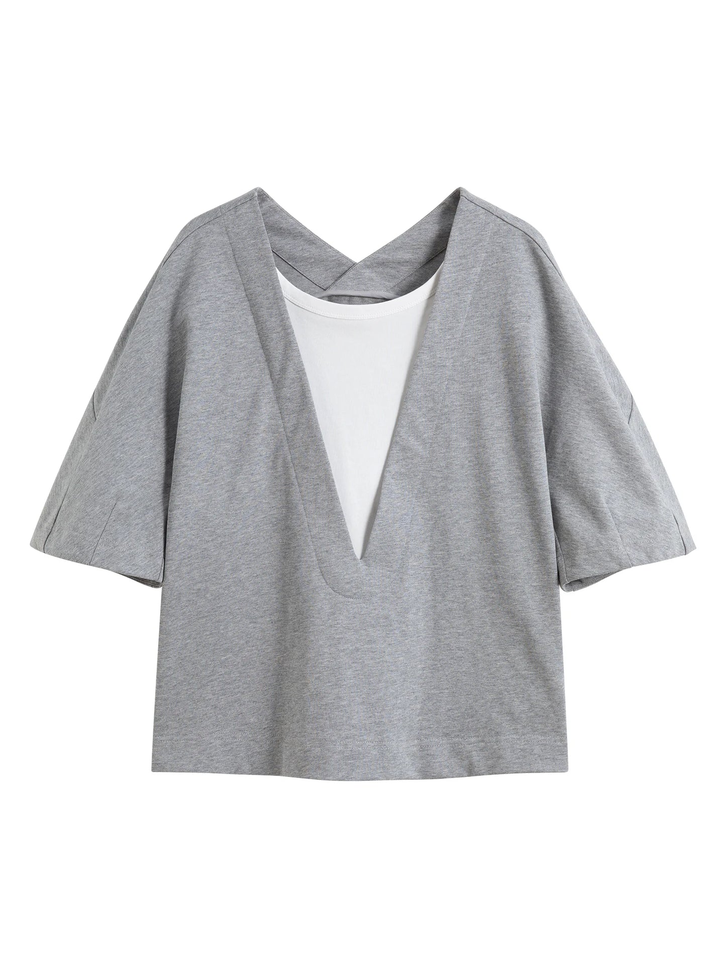 Gray Layered V-Neck Knit Top