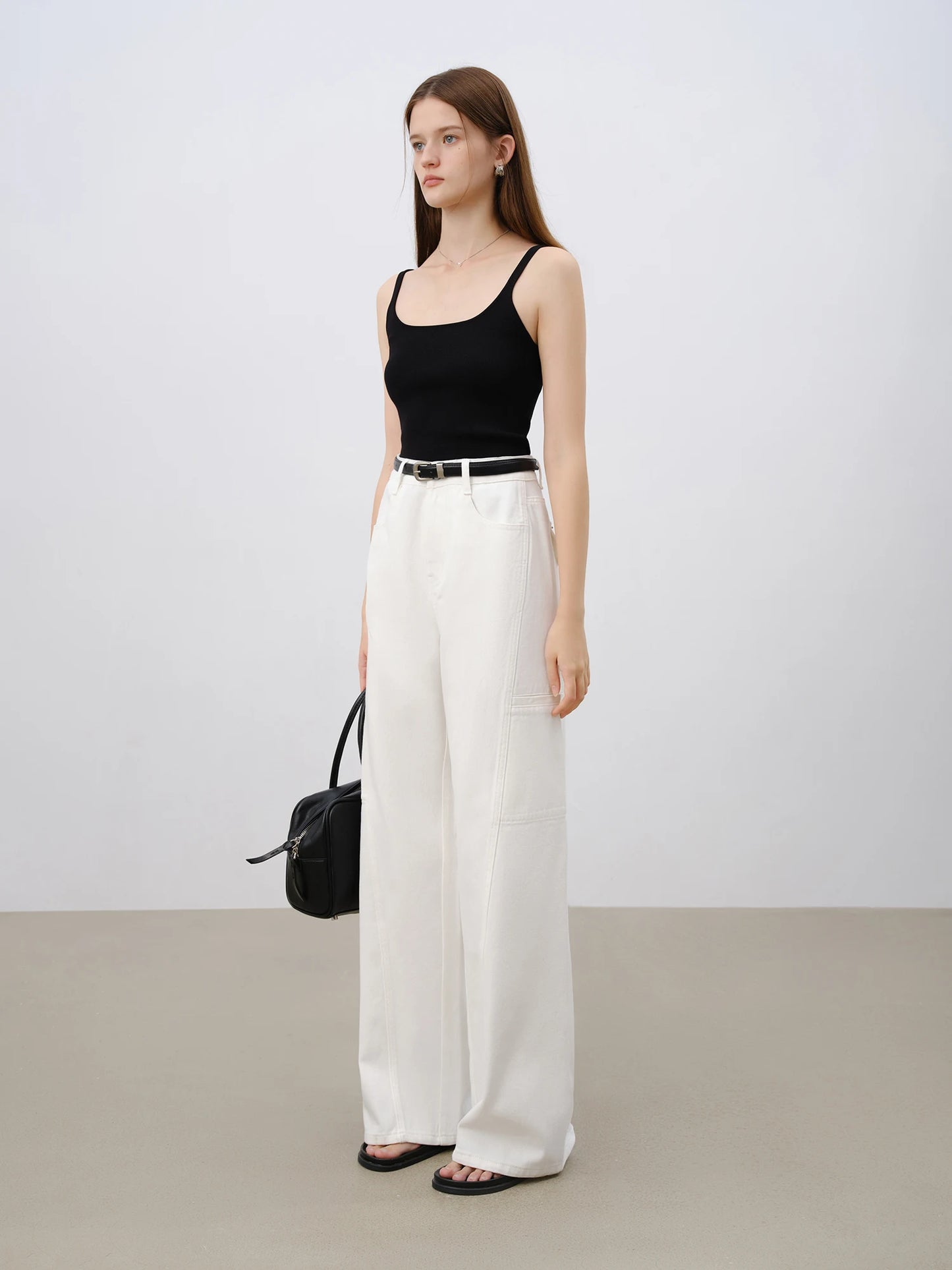 White Utility Wide Leg Jeans
