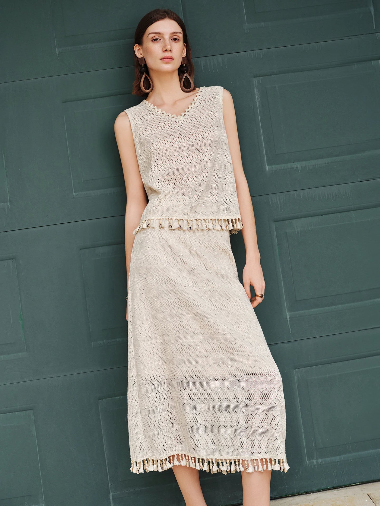 Sleeveless Crochet Skirt Set