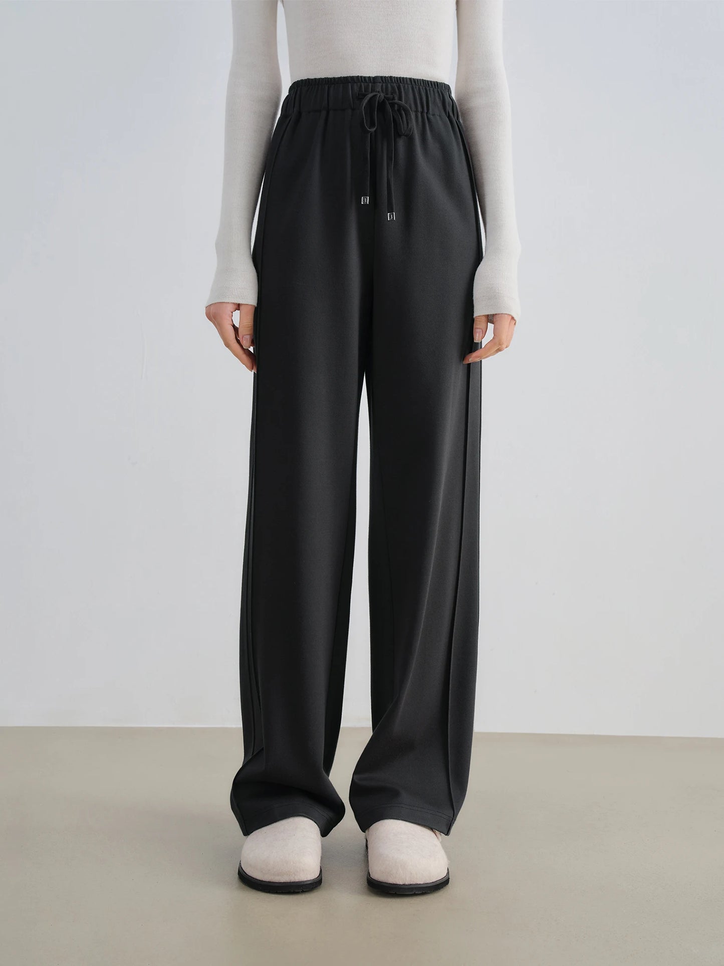 Black Drawstring Wide Leg Pants