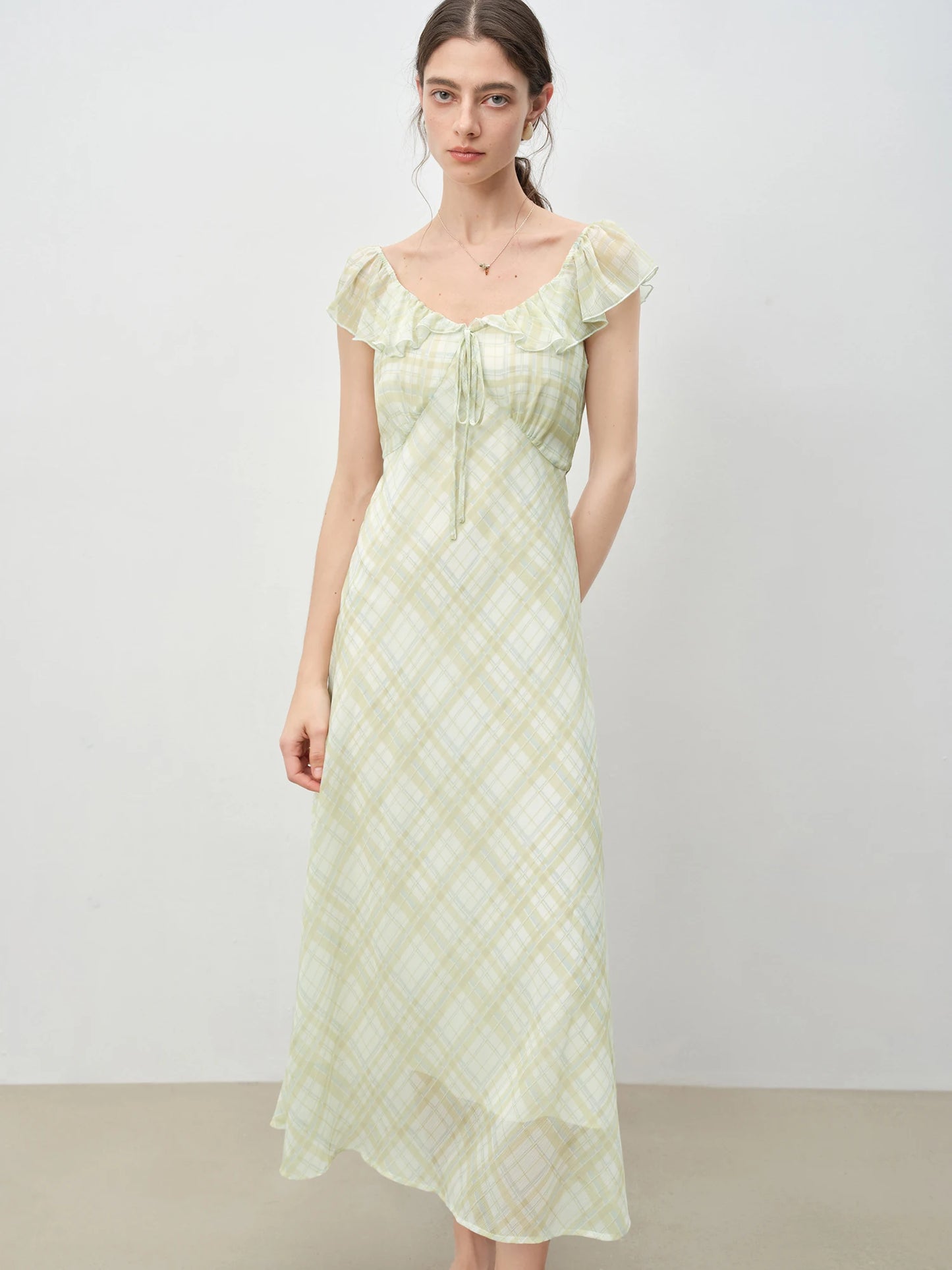 Pink Gingham Ruffle Maxi Dress