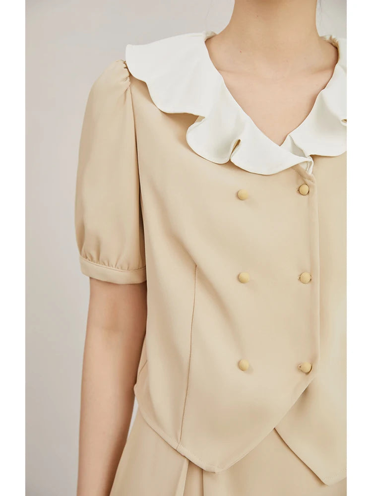 Beige Ruffle Collar Chiffon Blouse