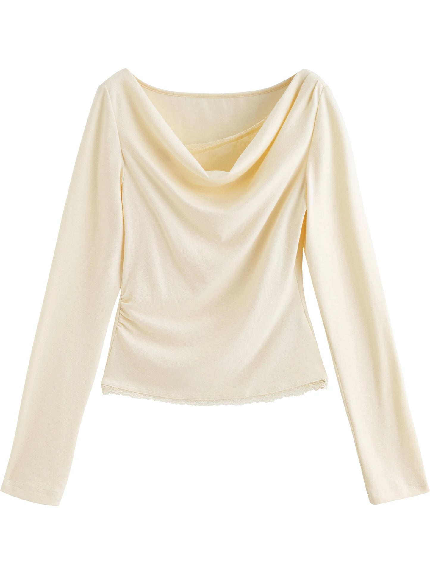 Mauve Lace Trim Cowl Neck Top