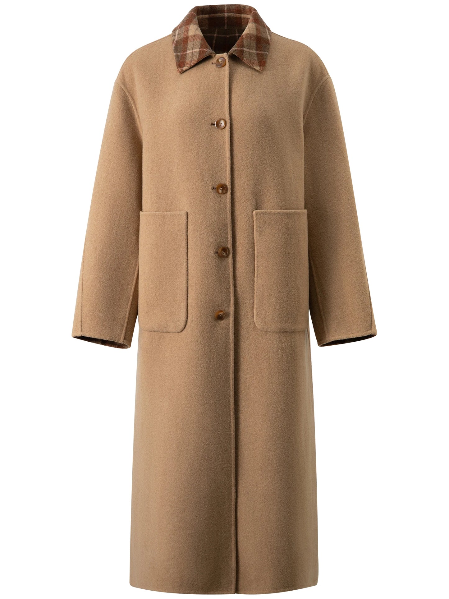 Camel Plaid Collar Wool Coat