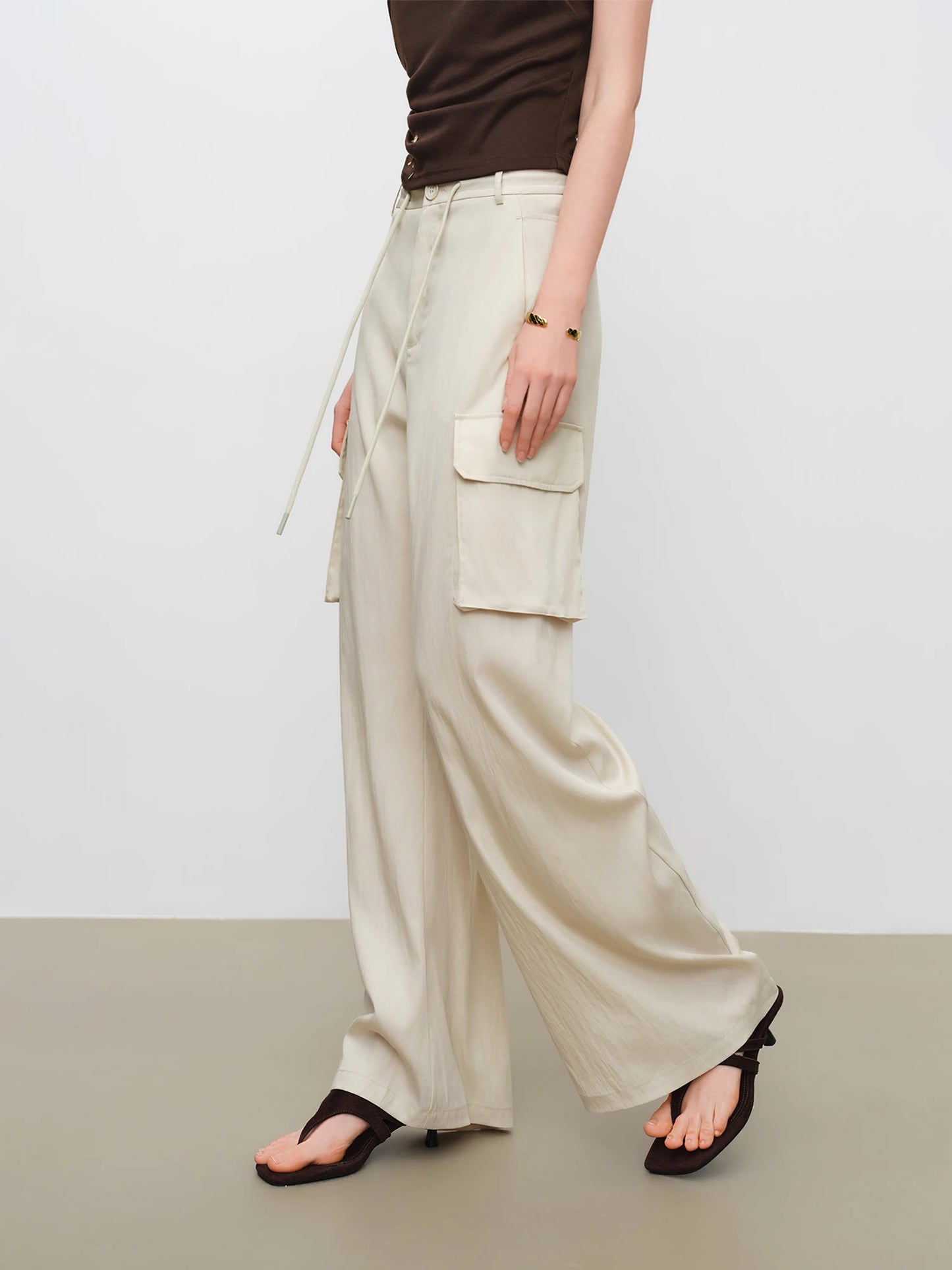 Brown Drawstring Cargo Pants