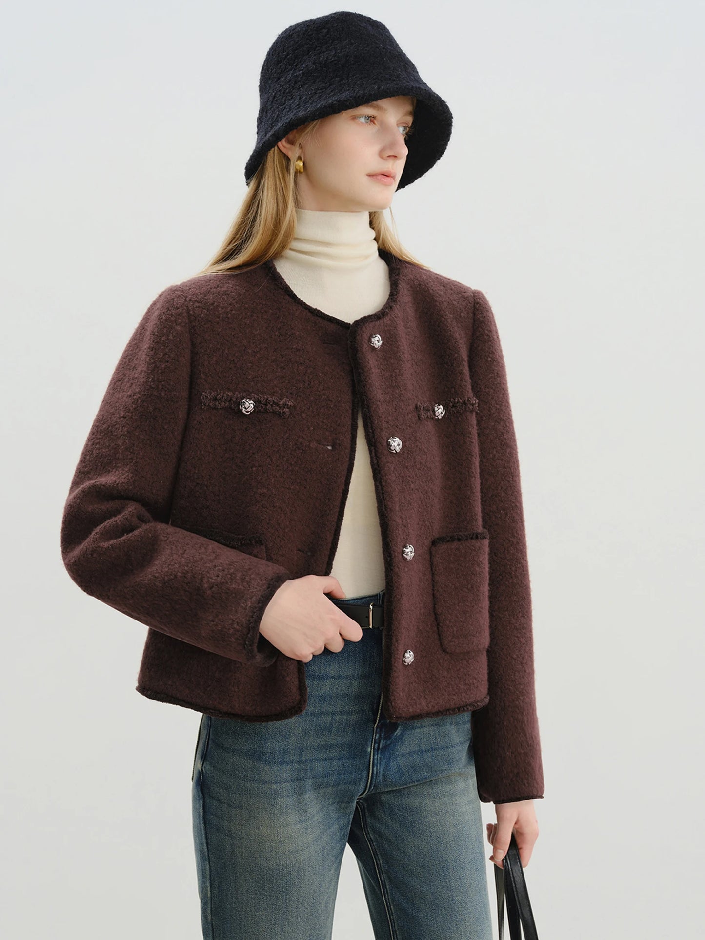Brown Textured Button Jacket