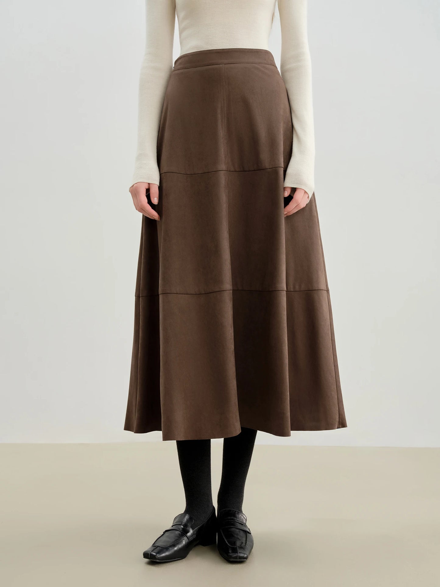 Brown Paneled Faux Leather Skirt