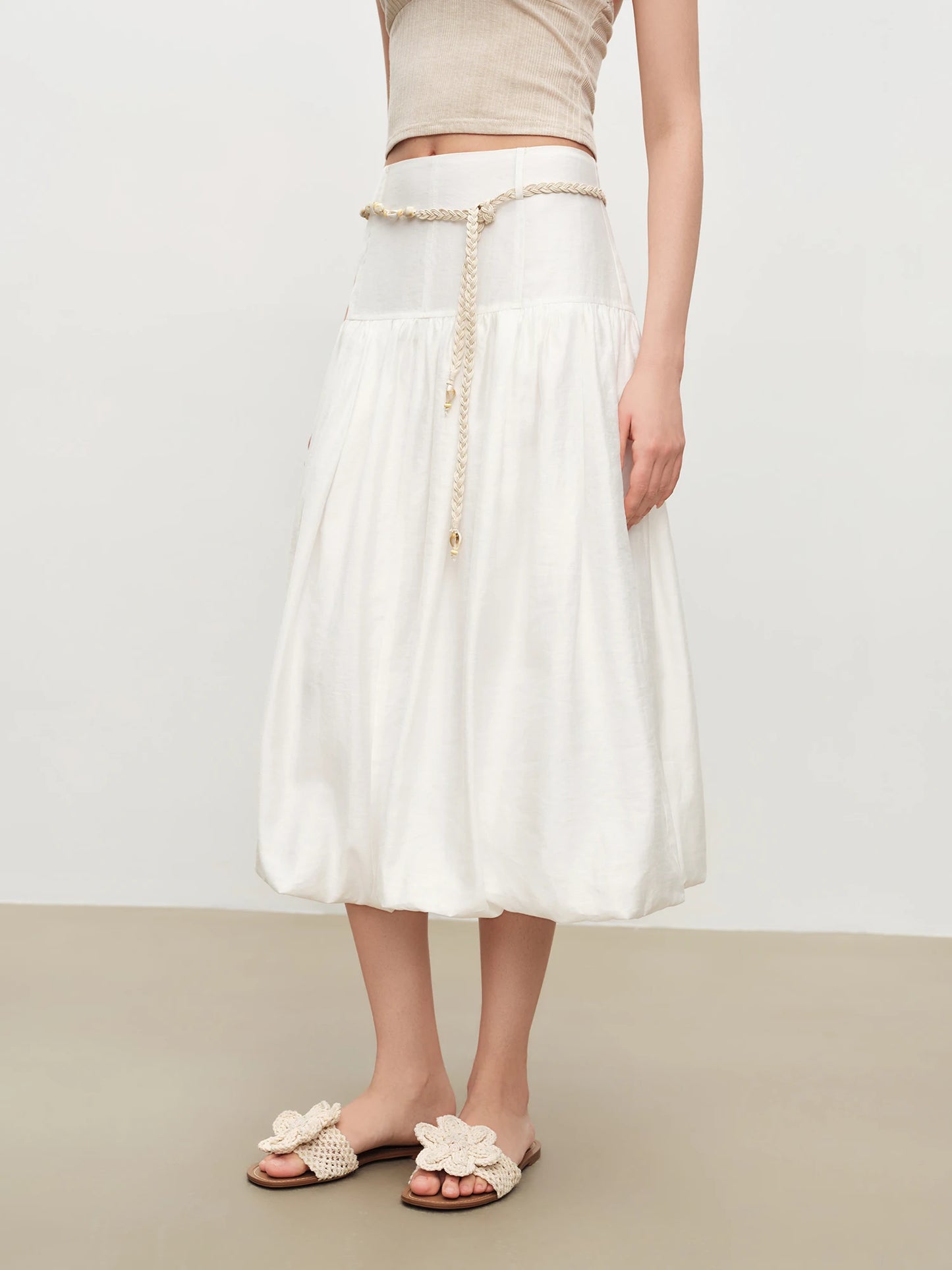 Smocked Waist Floral Midi Skirt