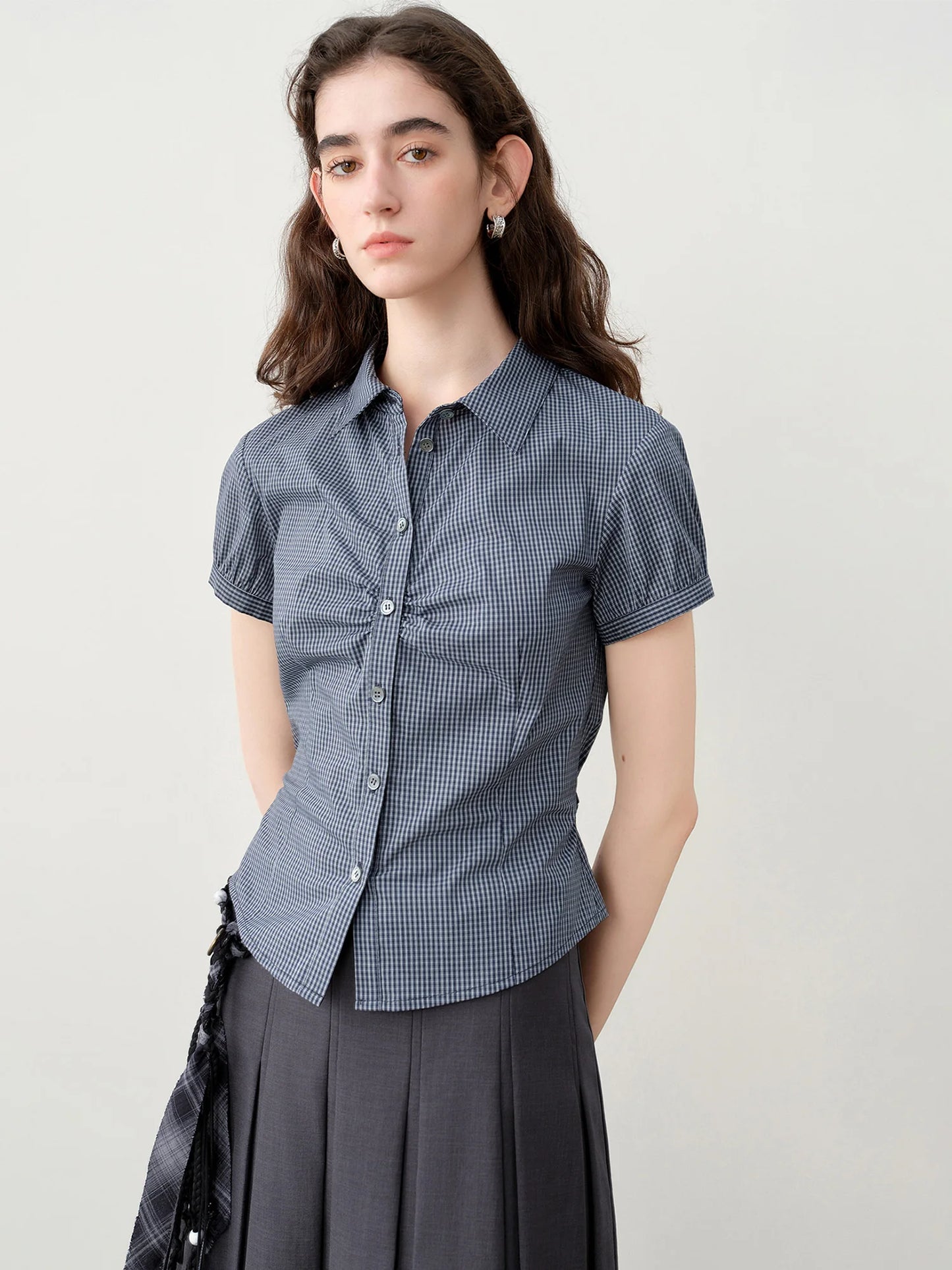 Charcoal Drawstring Waist Button Shirt