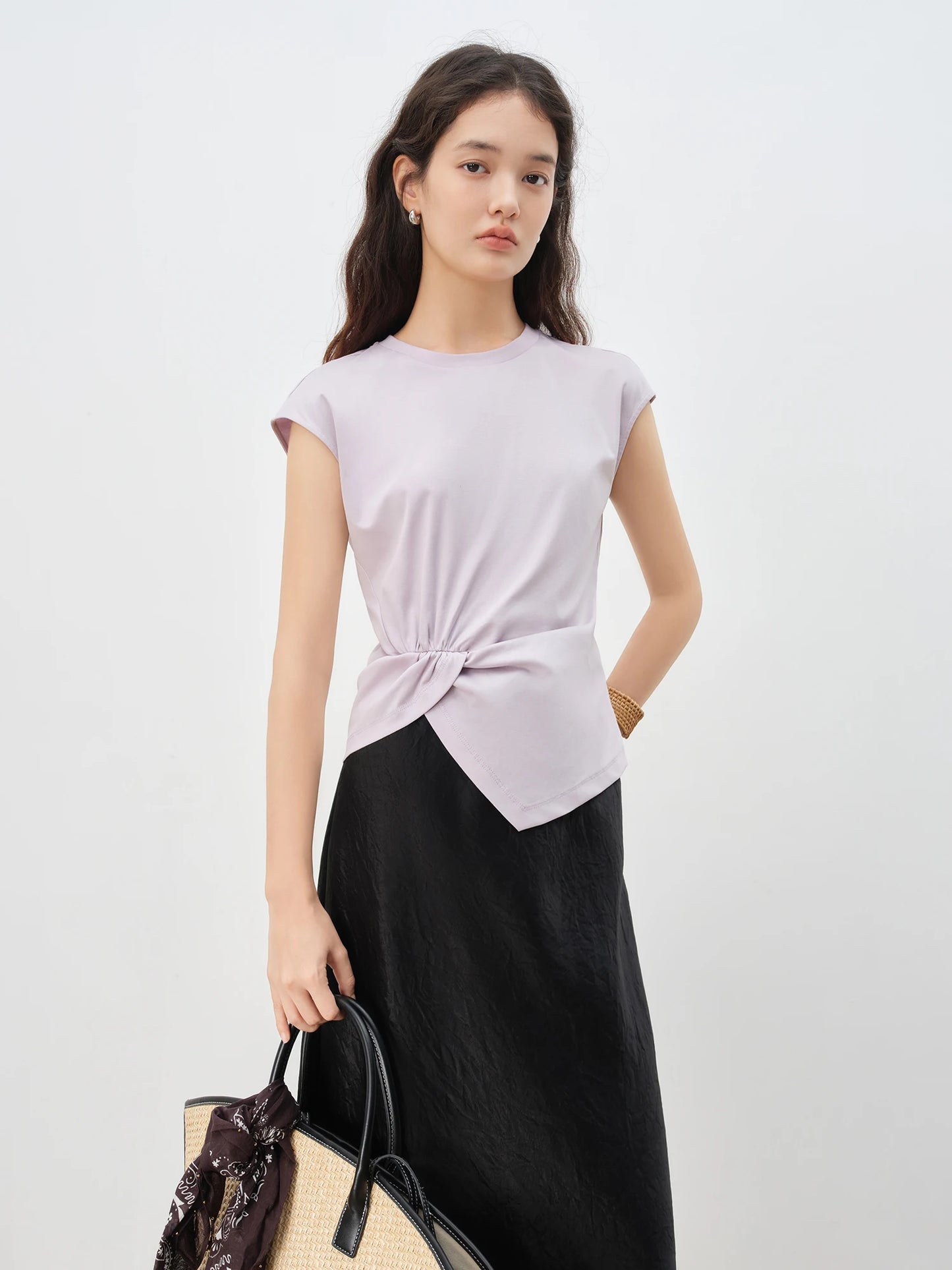 Charcoal Twist Knot Cap Sleeve Top