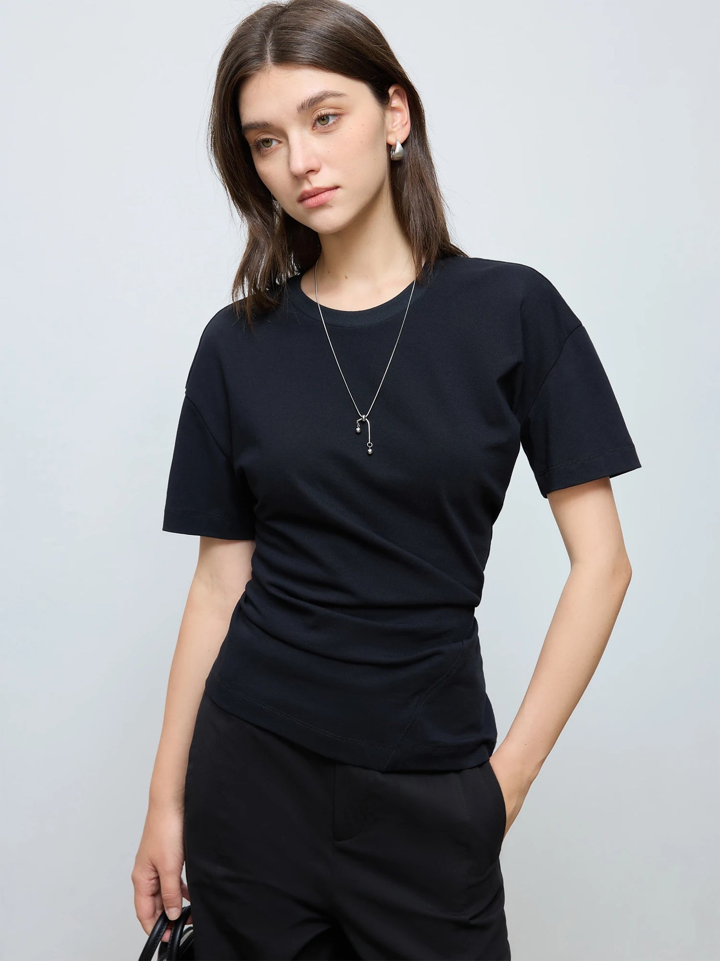 Charcoal Asymmetric Drape Tee