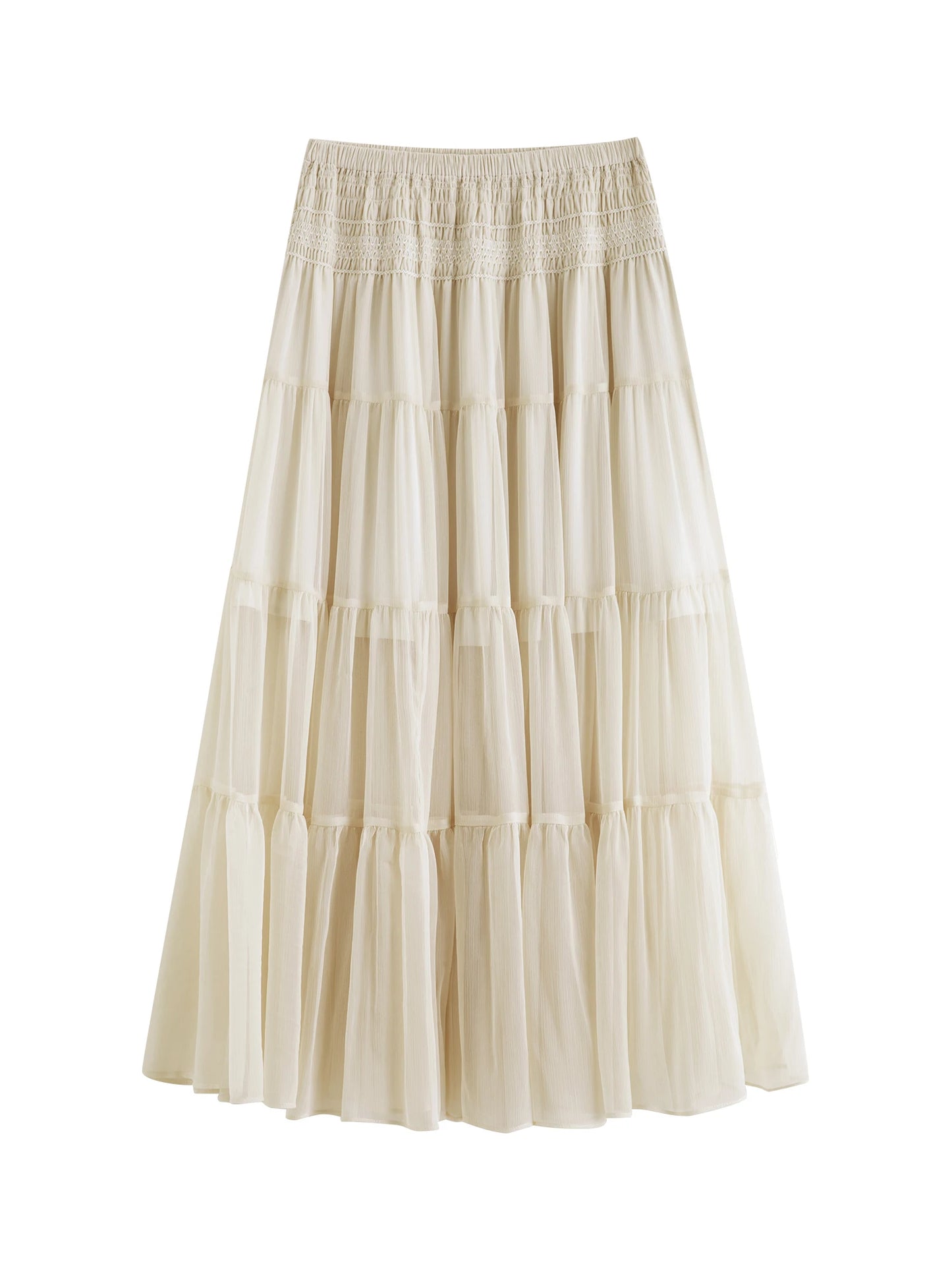 Textured Smocked Tiered Midi Skirt