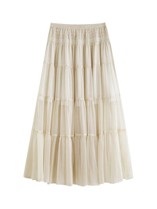 Textured Smocked Tiered Midi Skirt