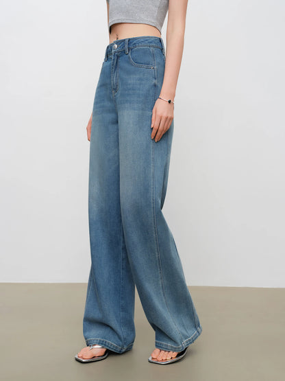 Light Blue Draped Wide Jeans