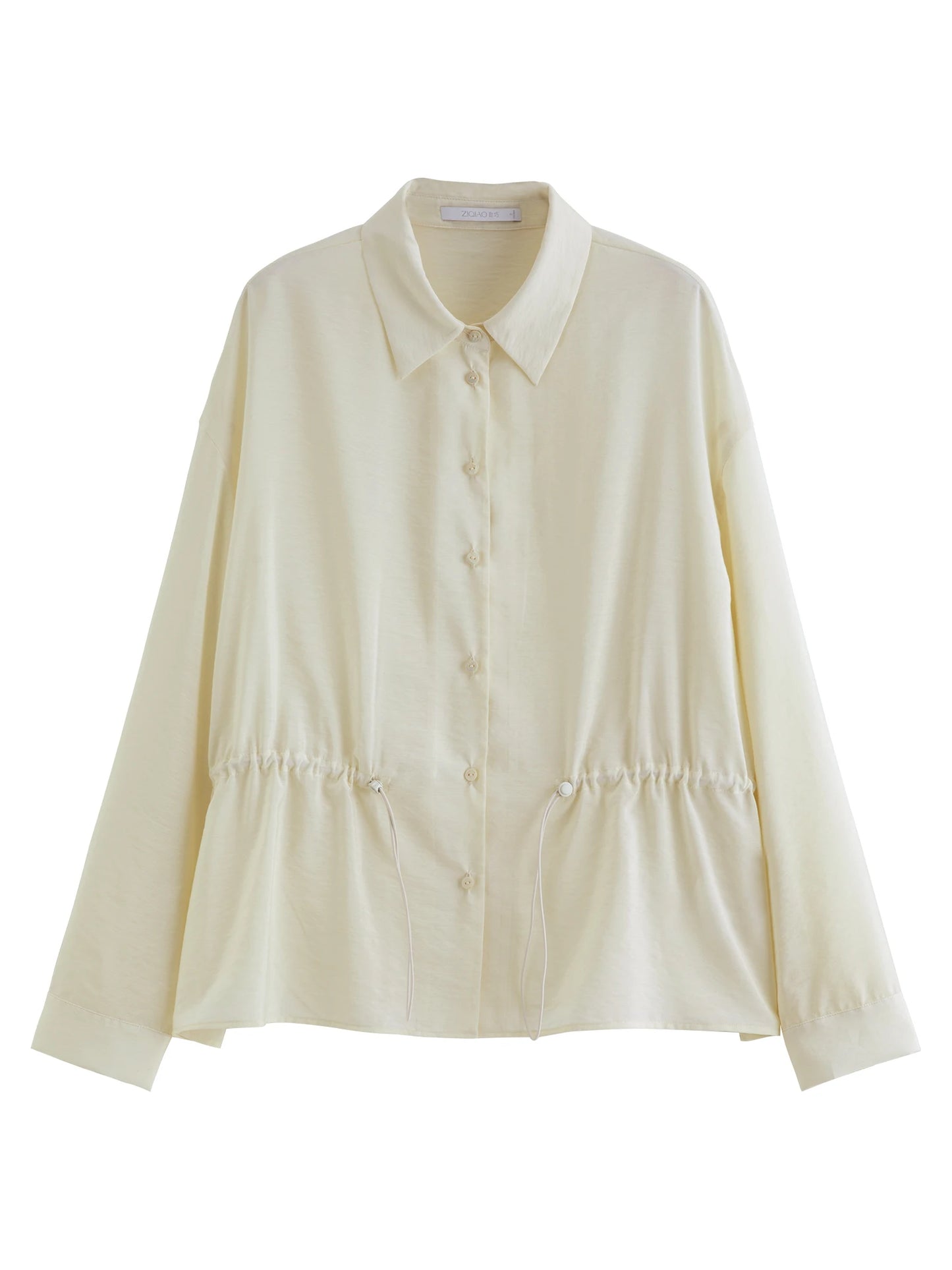 Taupe Gathered Waist Button Shirt