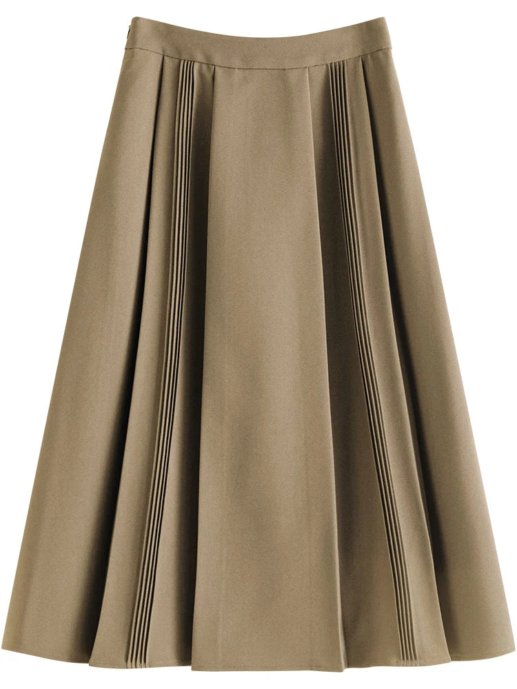 Gray High Waist Pleated Midi Skirt