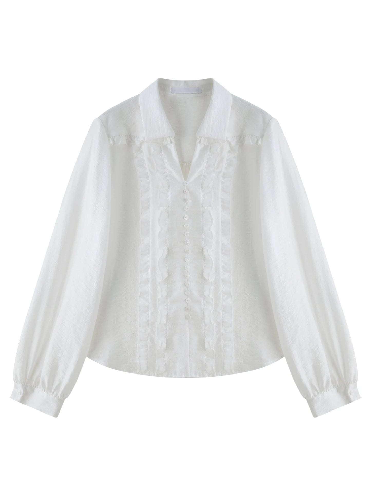 White Lace Trim Button Blouse