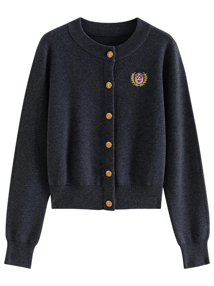 Grey Embroidered Button Cardigan
