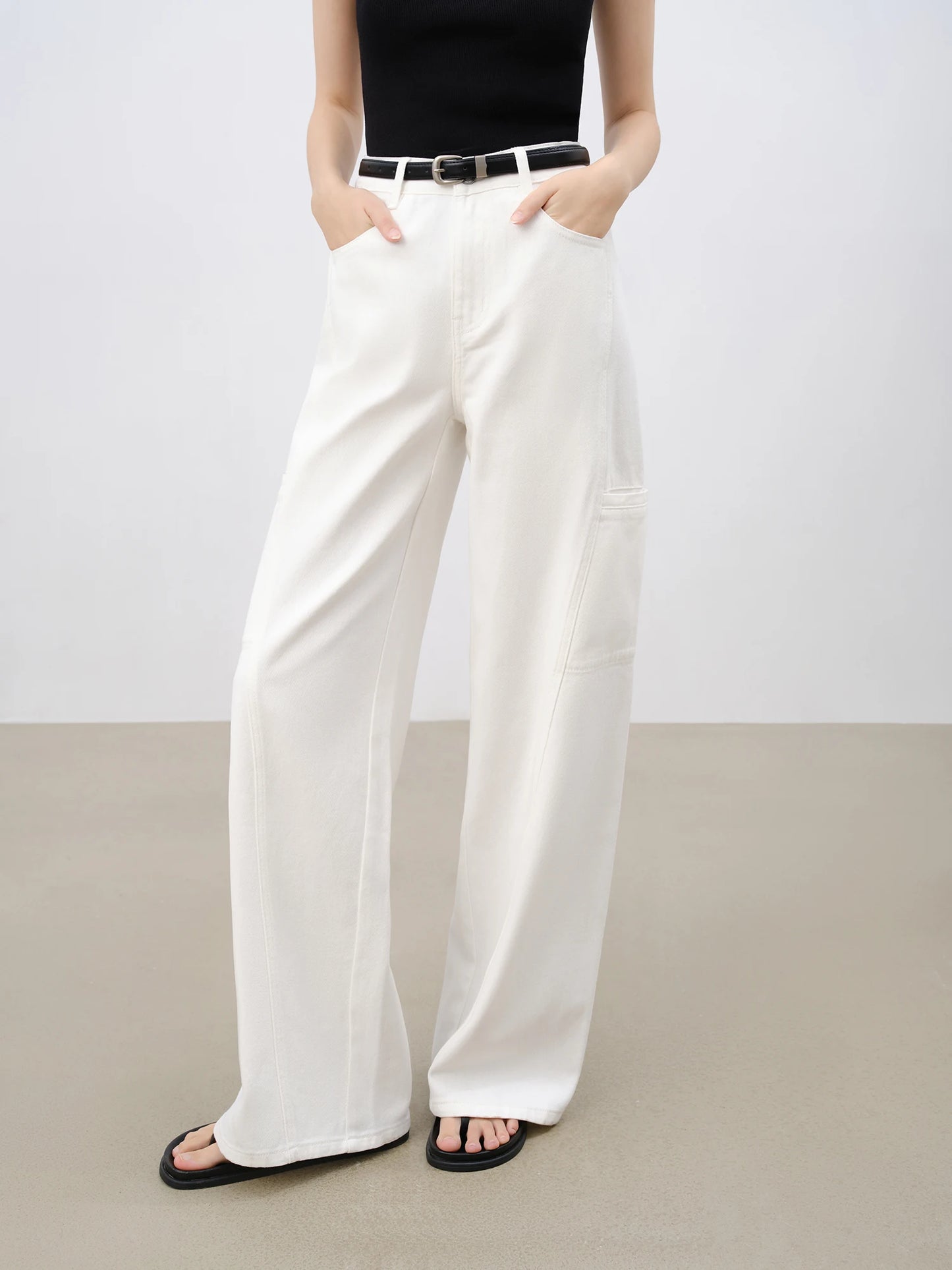 White Utility Wide Leg Jeans