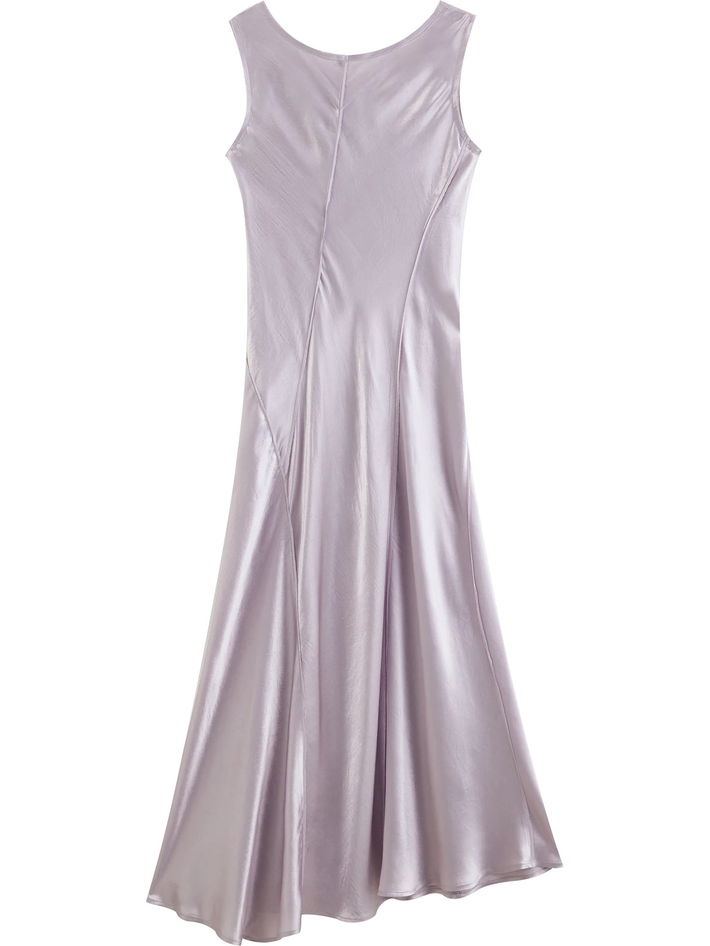 Ivory Satin U-Neck Midi Dress
