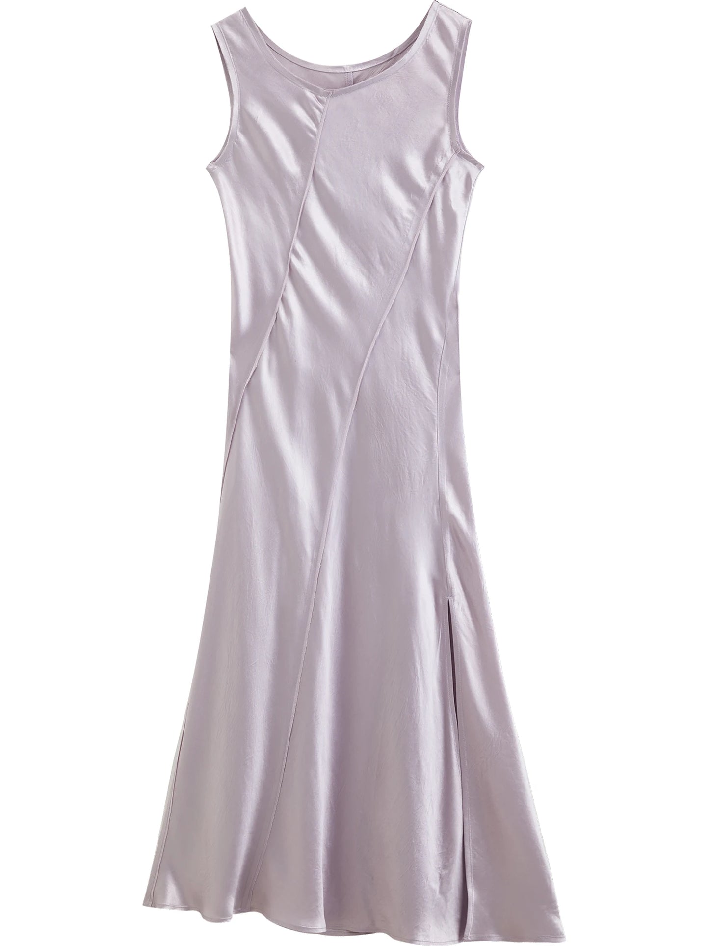 Ivory Satin U-Neck Midi Dress