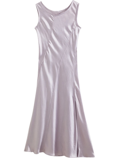 Ivory Satin U-Neck Midi Dress