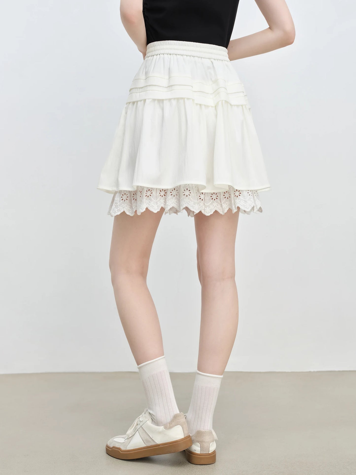 White Tiered Lace Mini Skirt