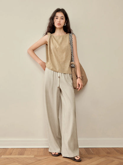 Grey Striped Drawstring Pants