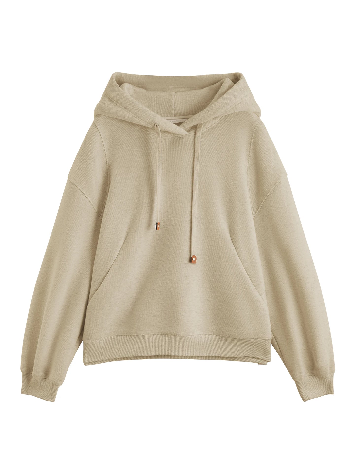 Beige Drawstring Pullover Hoodie