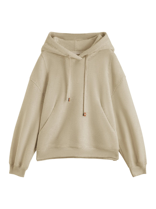 Beige Drawstring Pullover Hoodie