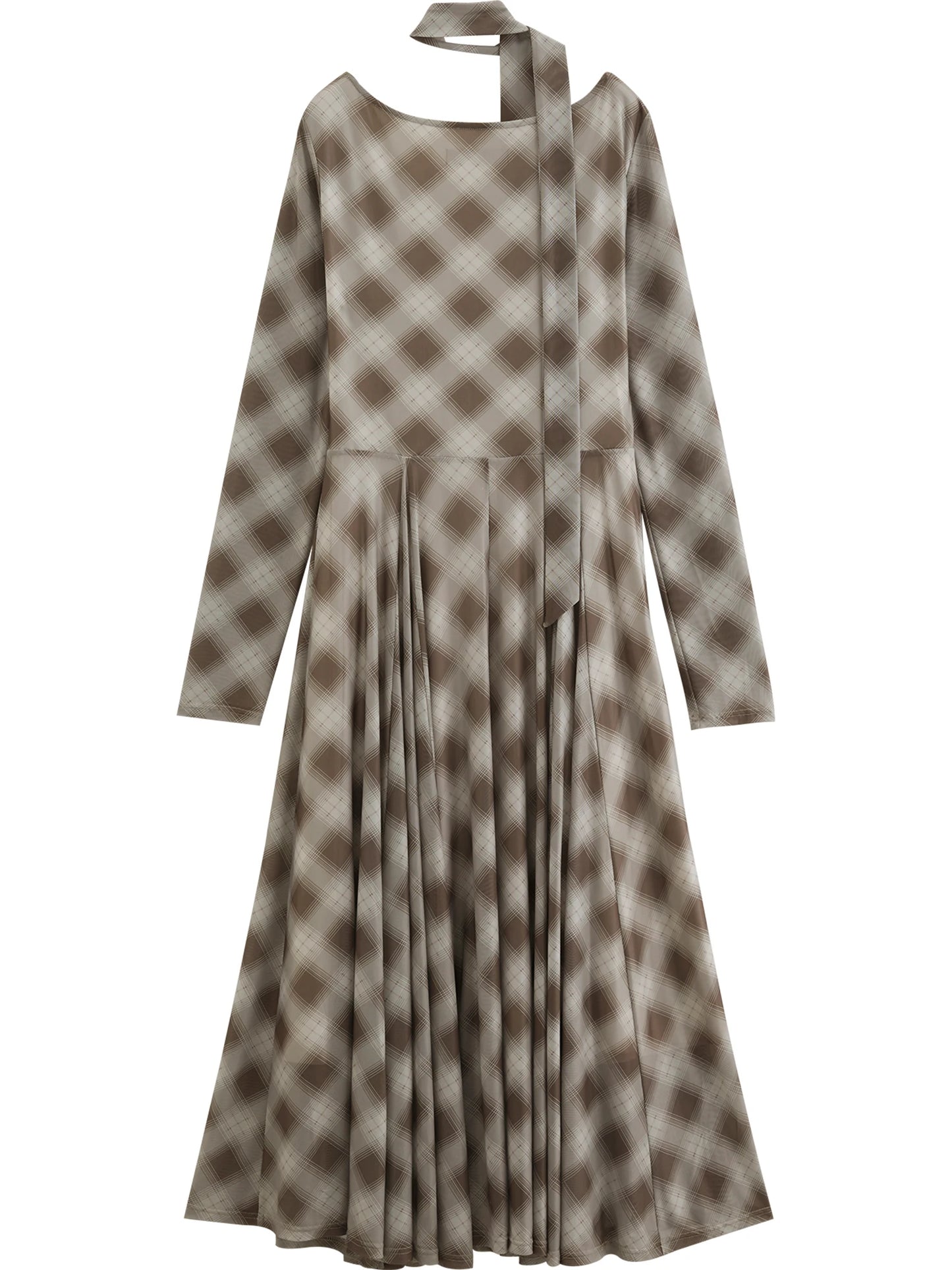 Plaid Cowl Neck Midi Dress