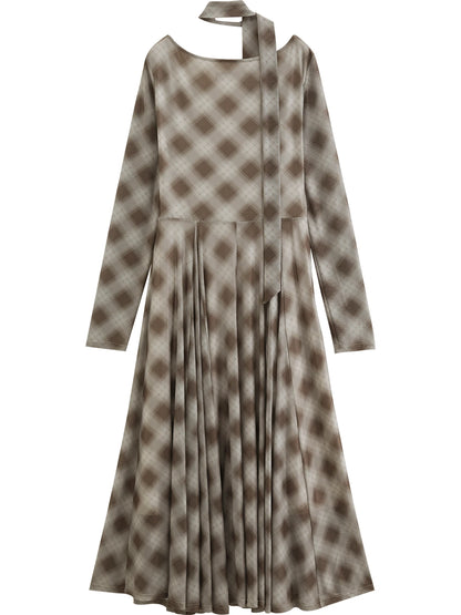 Plaid Cowl Neck Midi Dress