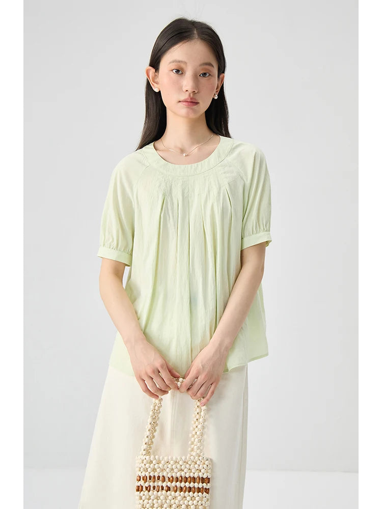 Light Green Ruched Neck Blouse