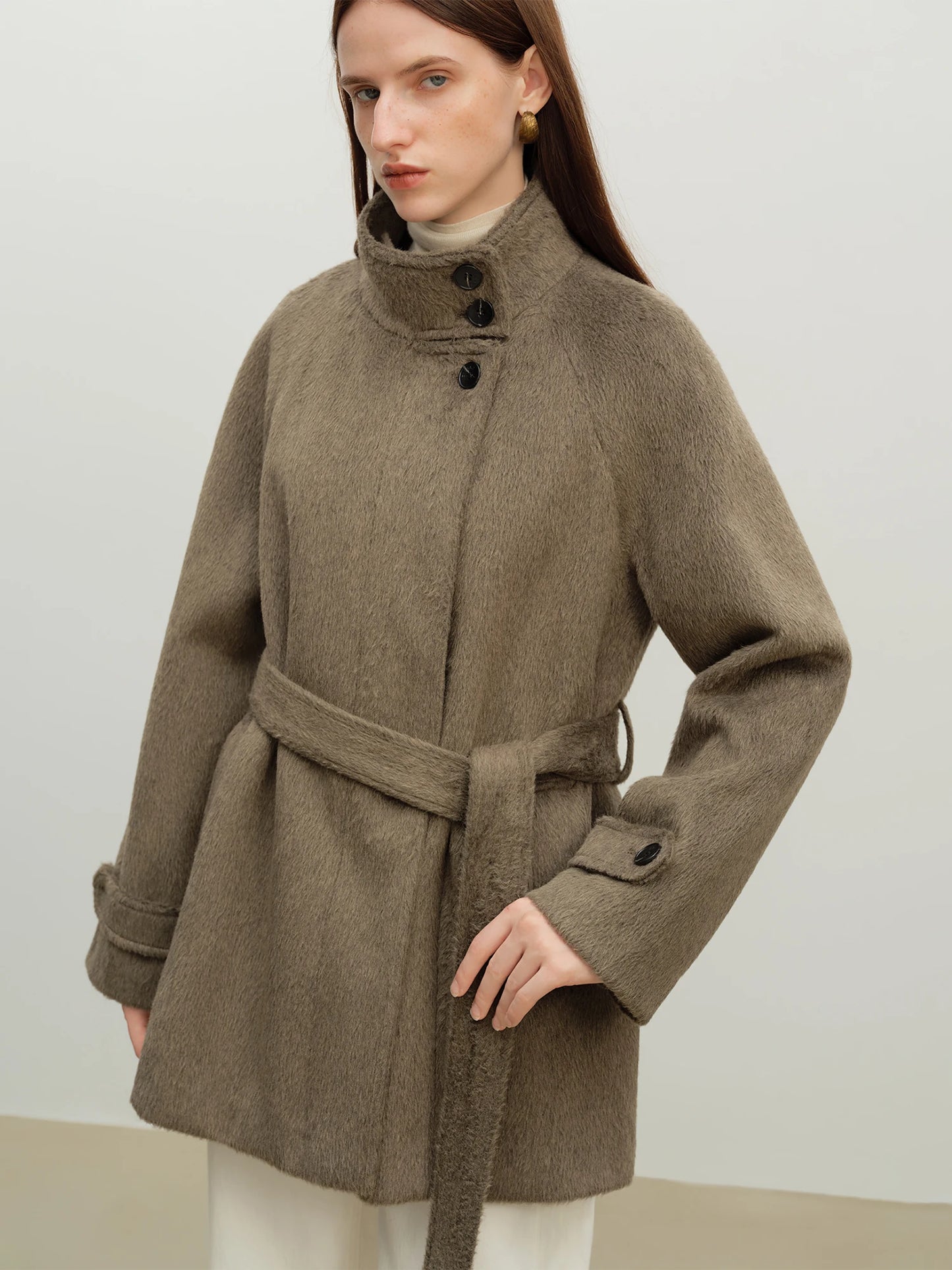 Brown Toggle Belted Short Coat
