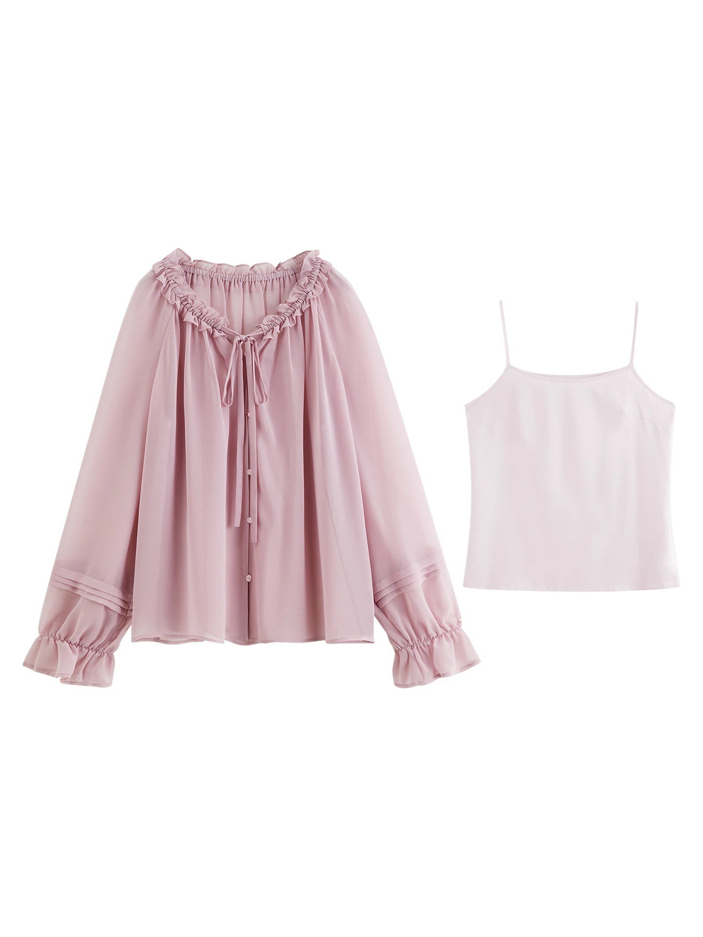 Pale Blue Ruffle Blouse Set