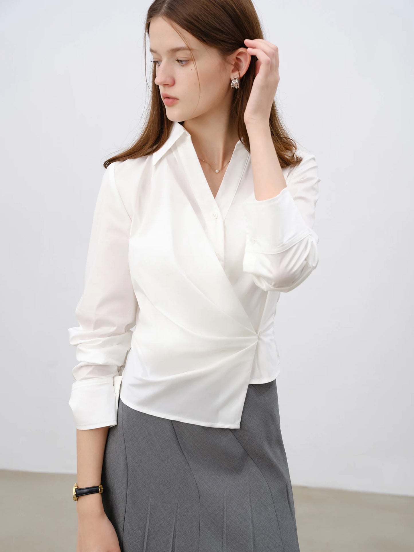 White Draped Wrap Shirt