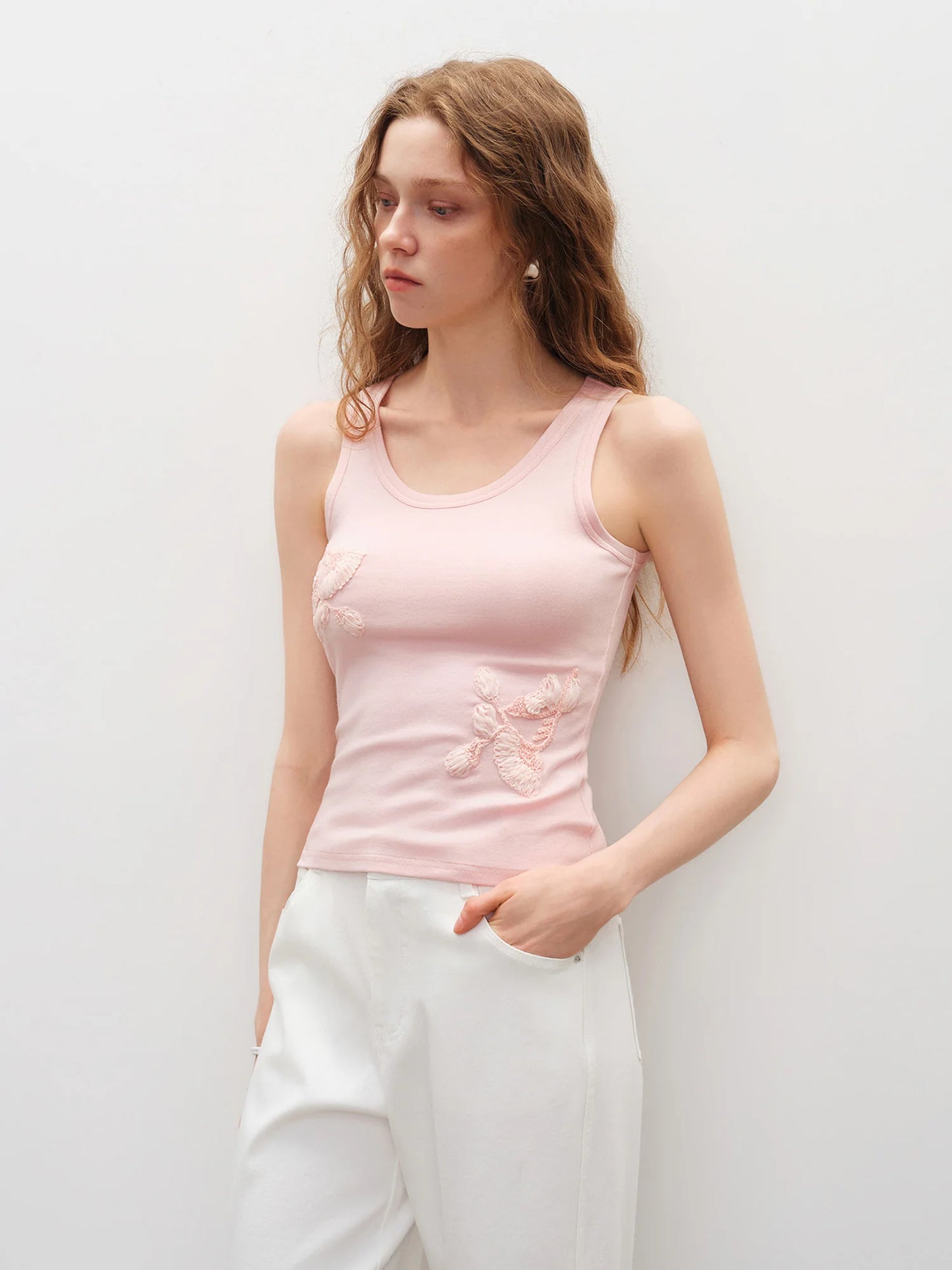 Ivory Floral Applique Tank Top