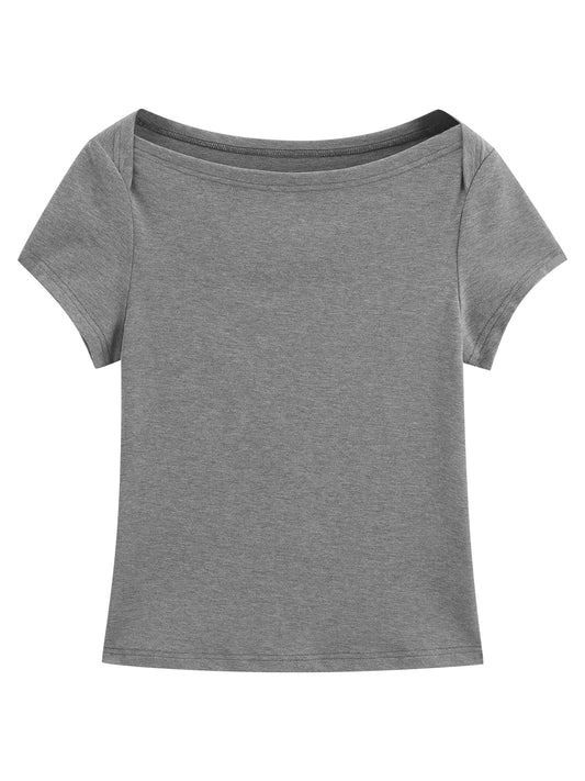 Gray Wide Neck Slim Tee