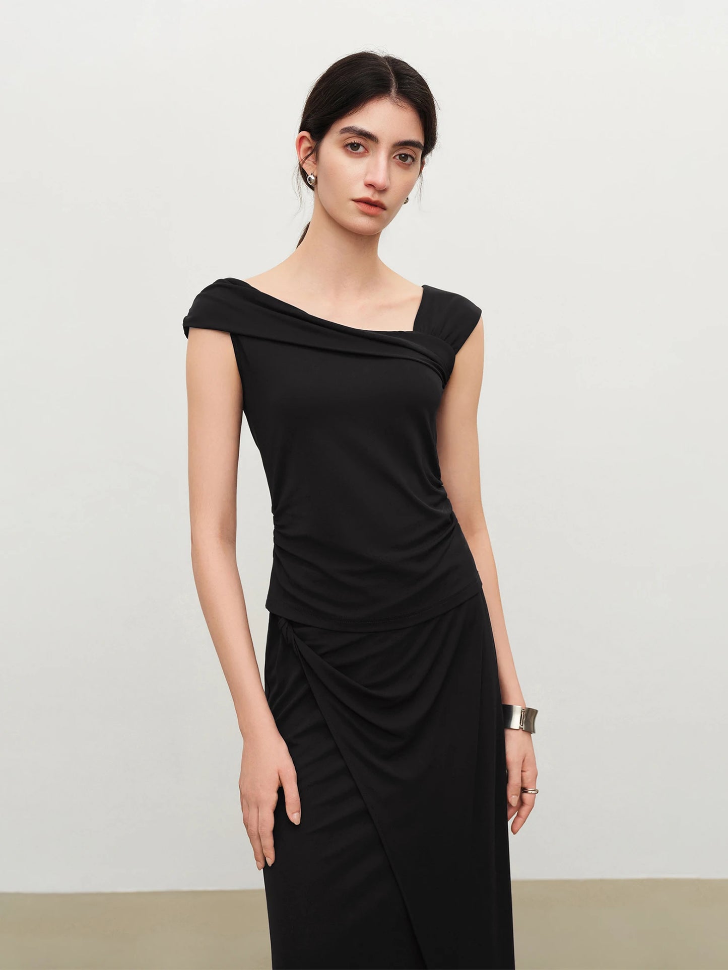 Asymmetric Knit Pencil Skirt Set