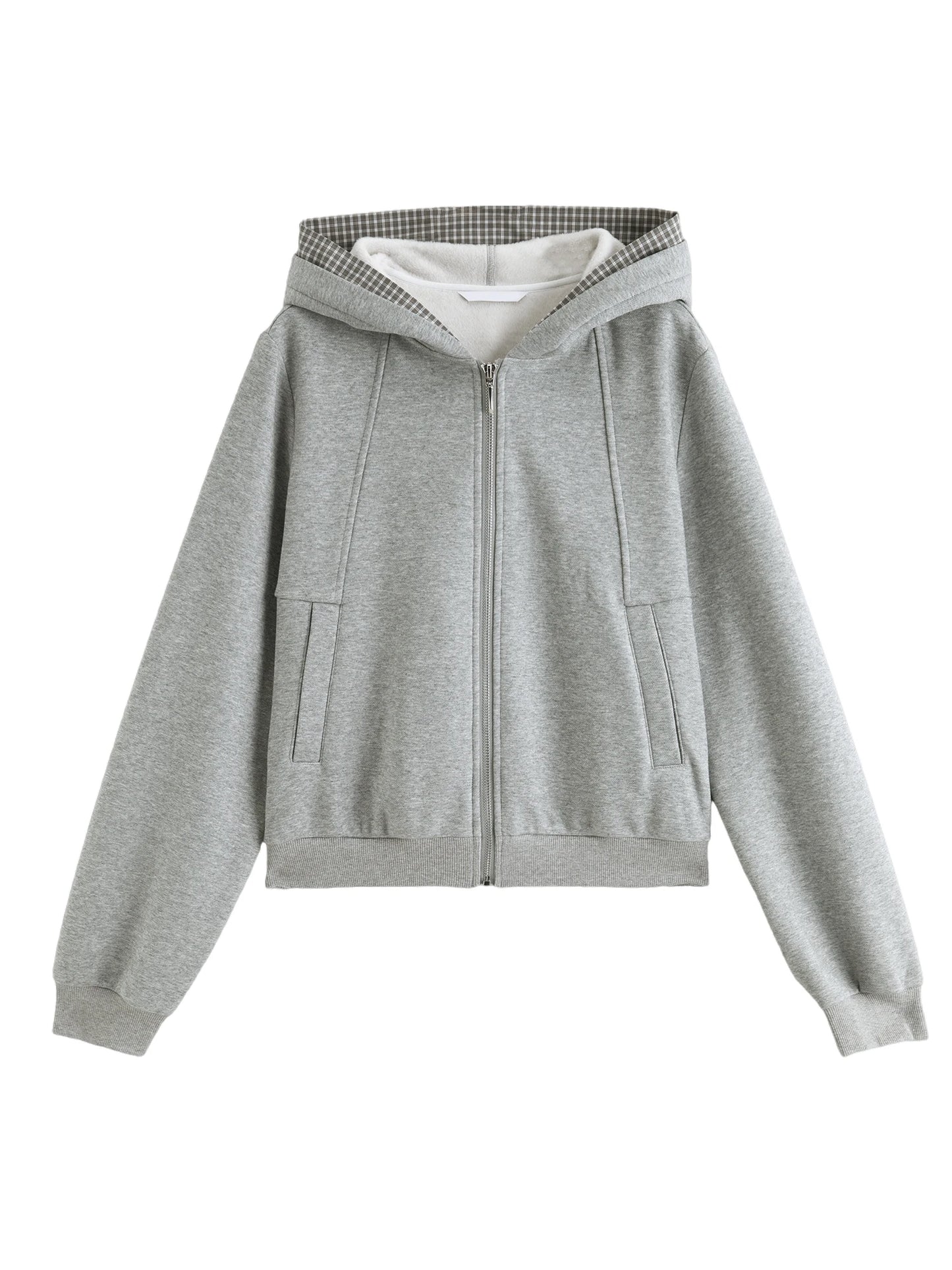 Gray Contrast Lined Zip Hoodie