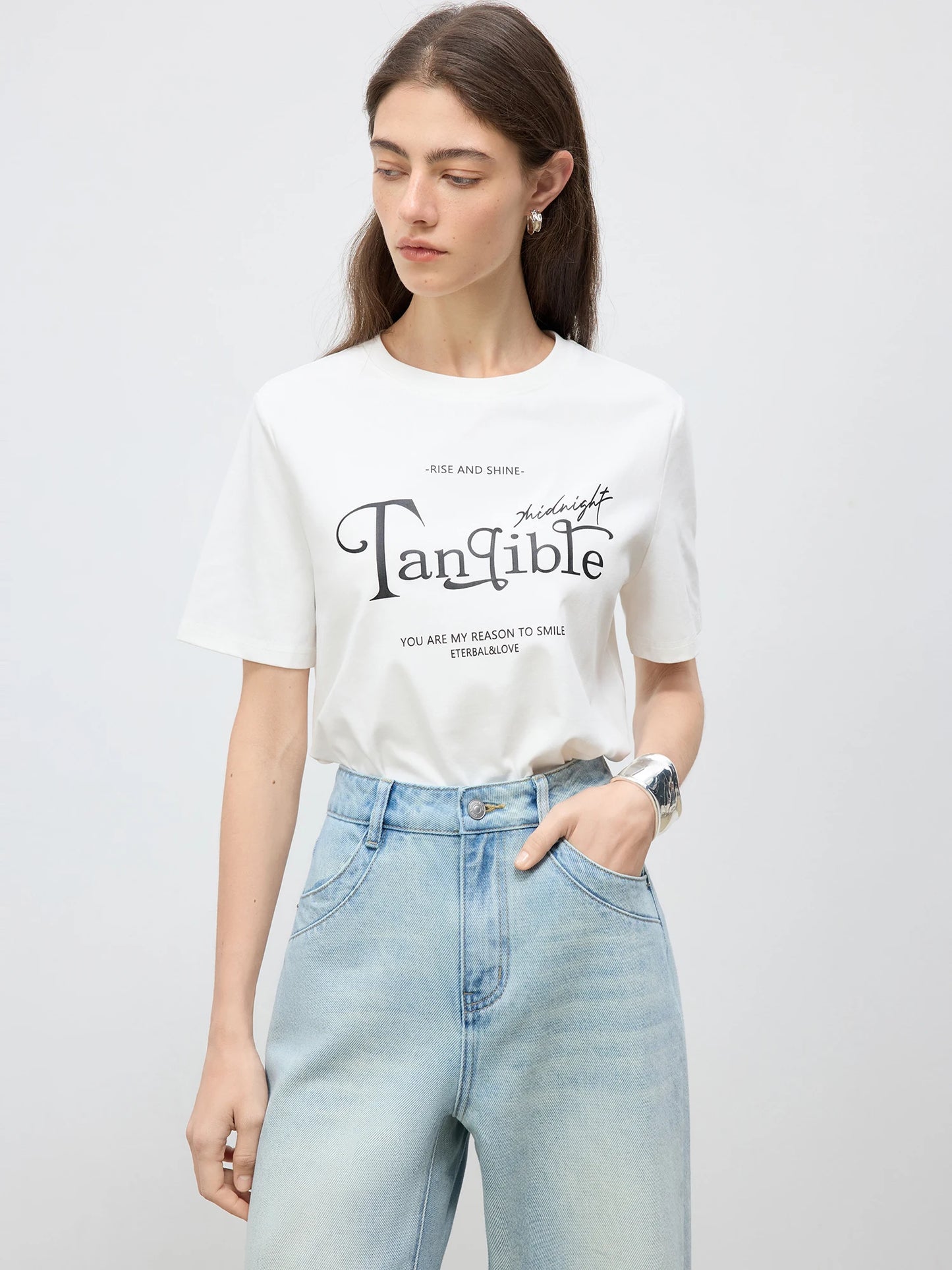White Script Graphic Crew Neck Tee