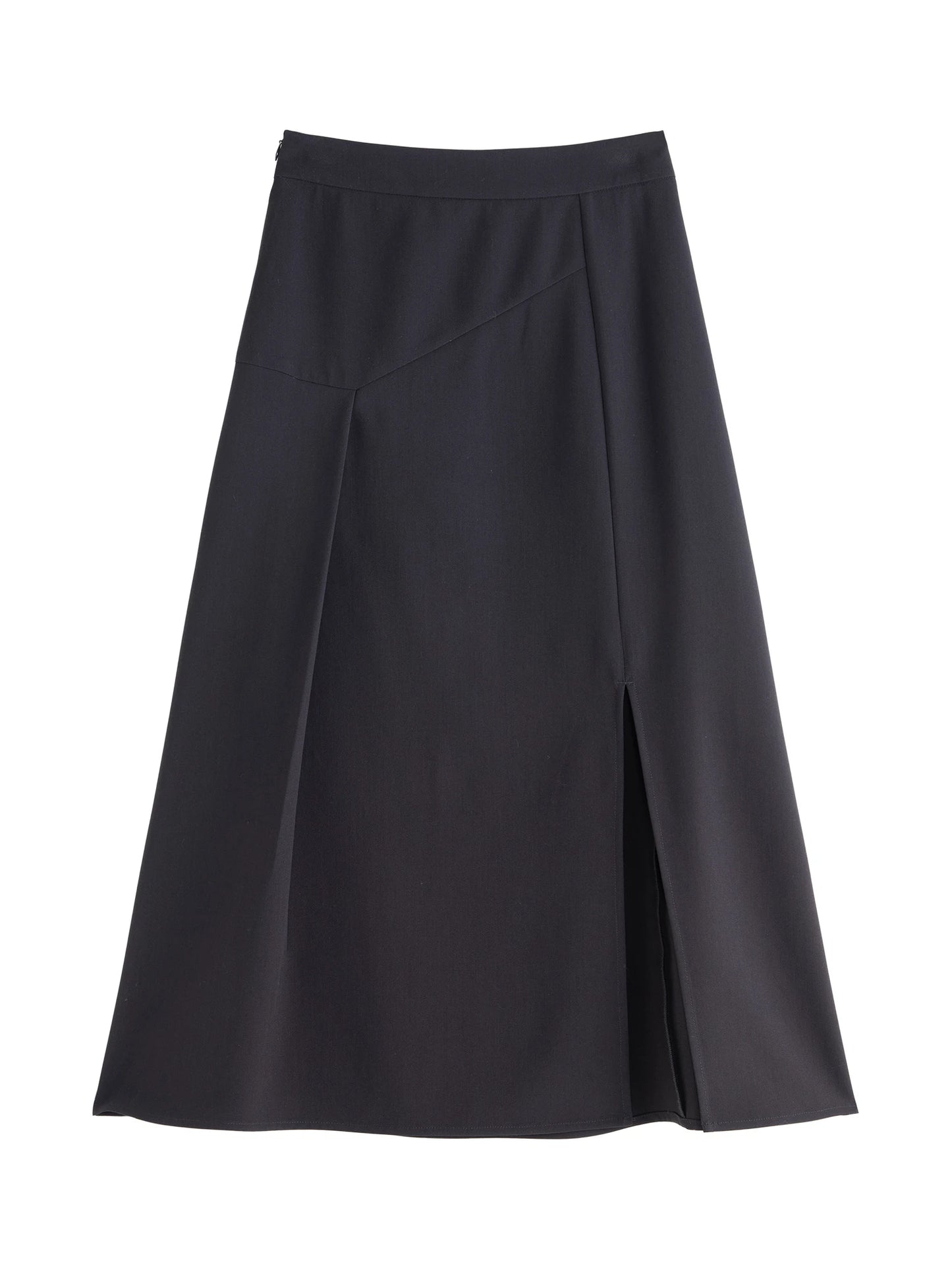 Black Asymmetric Slit Midi Skirt