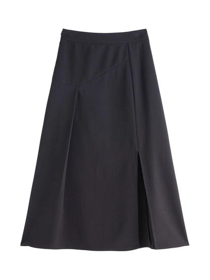 Black Asymmetric Slit Midi Skirt