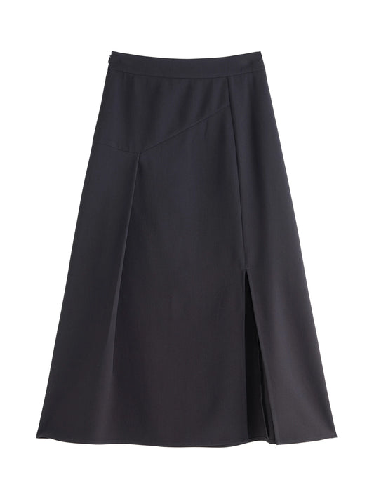 Black Asymmetric Slit Midi Skirt