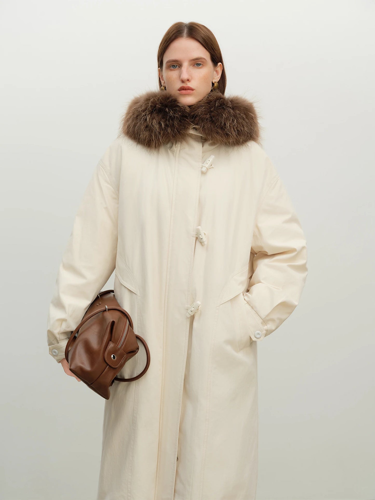 Khaki Fur Hood Parka Coat