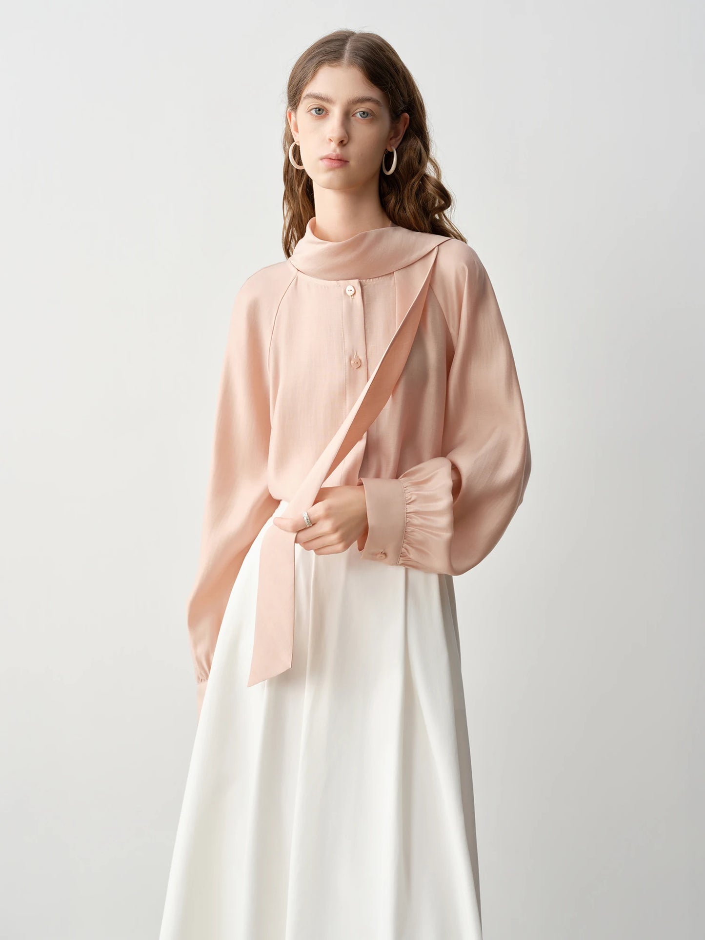 Peach Bow Neck Blouse